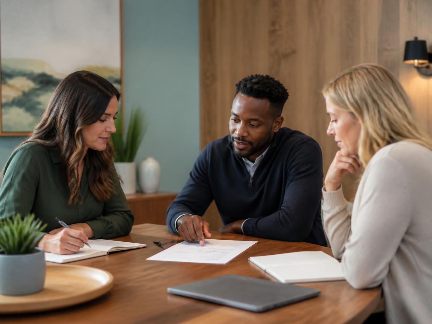 Clinical care team meeting around a conference table