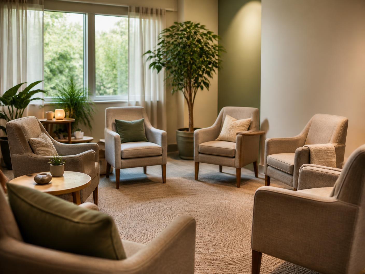 Private individual therapy office with soft natural light